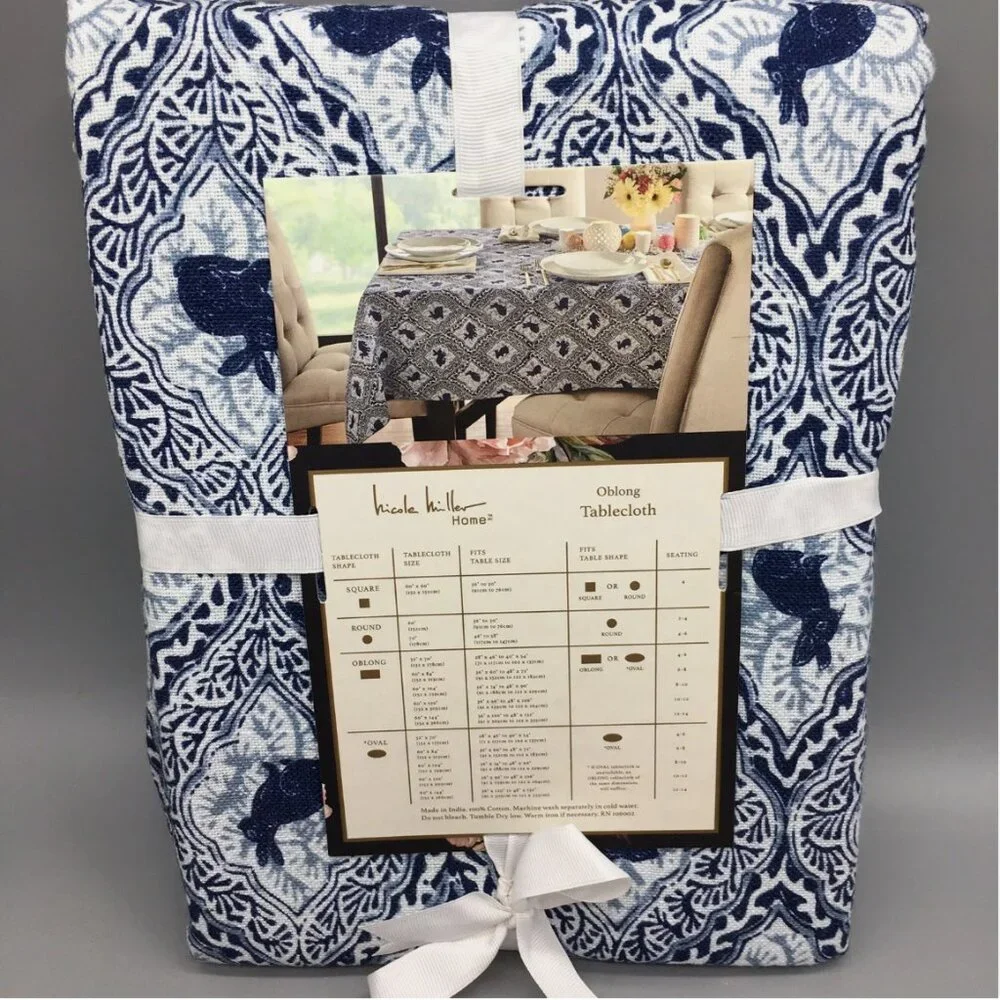 Nicole Miller Easter Bunny Tablecloth 60x104 Blue White Farmhouse Country Spring